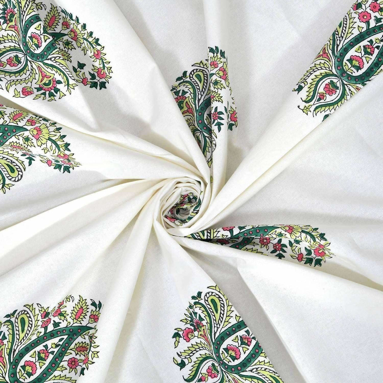 Paisley Hand Block Printed Double 90x108 Inches Bedspread with 2 Pillow Covers - Distacart