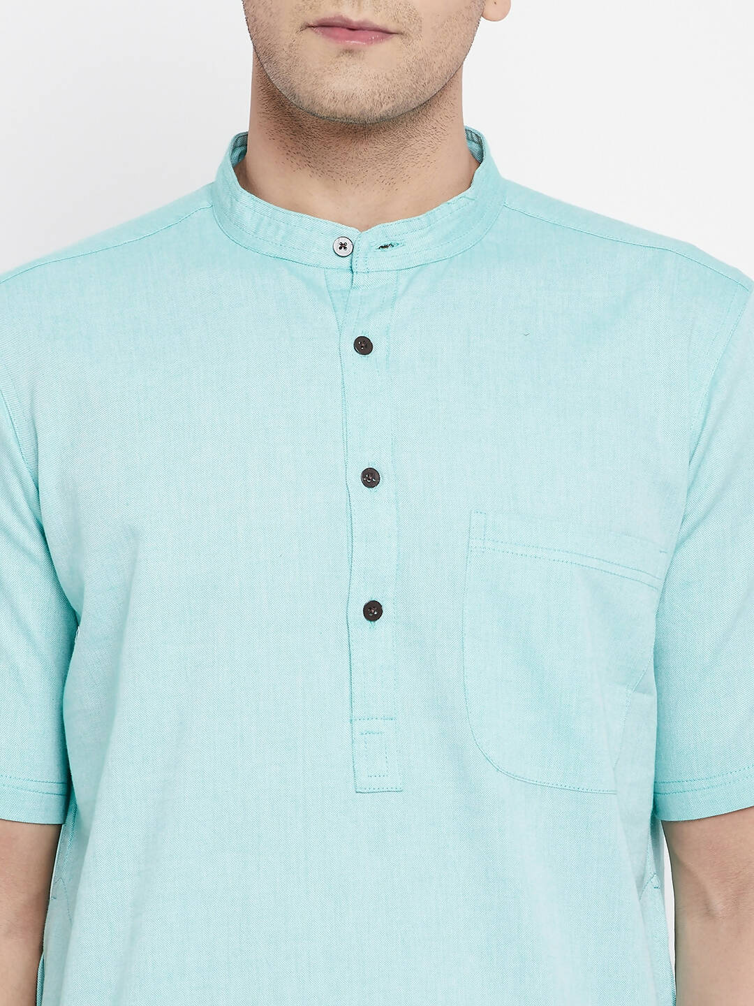 Even Apparels Green Pure Cotton Men's H/S Kurta With Band Collar - Distacart