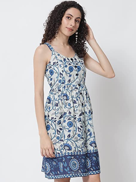 NOZ2TOZ Blue Floral Printed Dress - Distacart
