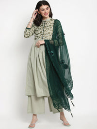Thumbnail for NOZ2TOZ Green Yoke Design Kurta With Palazzos & Dupatta - Distacart
