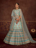 Thumbnail for Myra Sky Art Silk Embroidered Designer Lehenga - Distacart