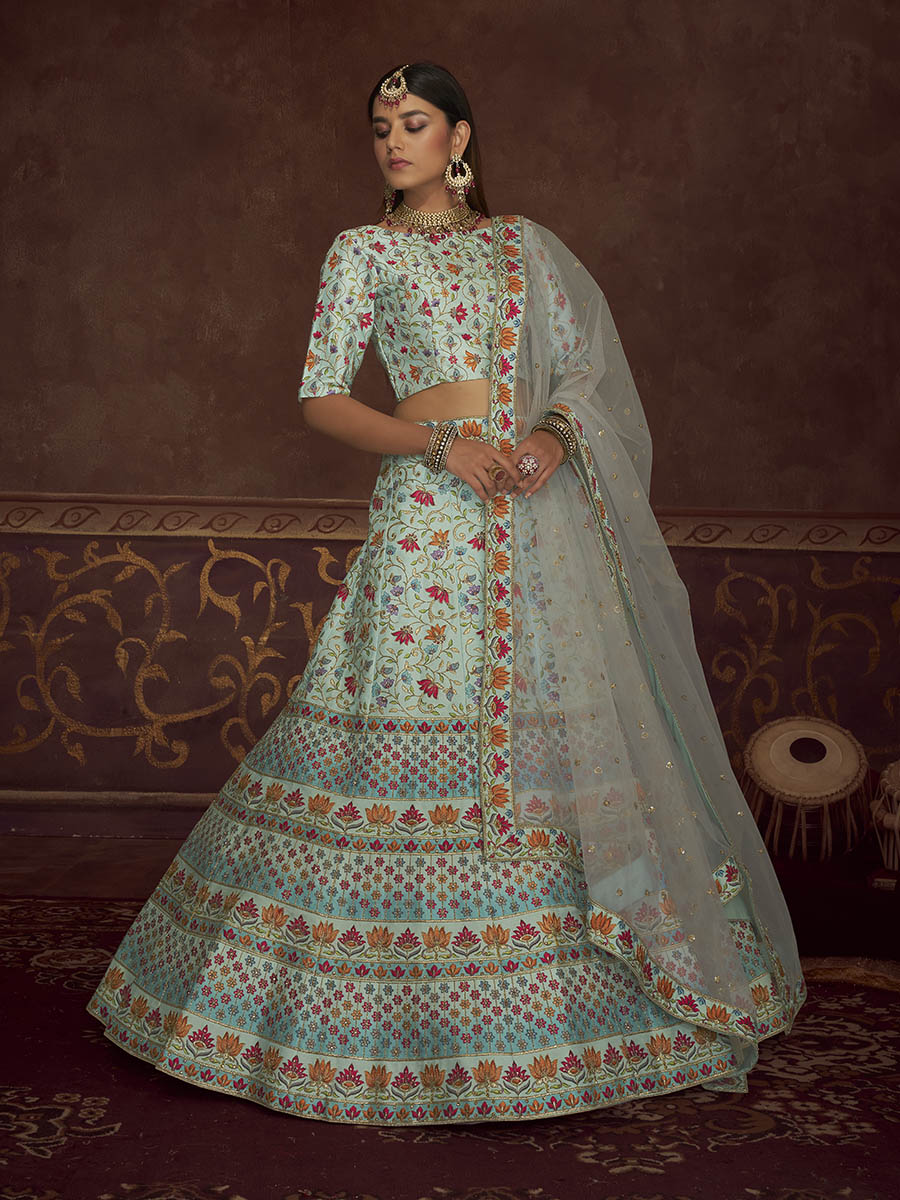 Myra Sky Art Silk Embroidered Designer Lehenga - Distacart