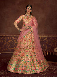 Thumbnail for Myra Peach Pink Art Silk Embroidered Designer Lehenga - Distacart