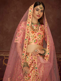 Thumbnail for Myra Peach Pink Art Silk Embroidered Designer Lehenga - Distacart