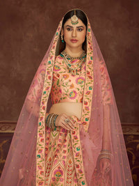 Thumbnail for Myra Peach Pink Art Silk Embroidered Designer Lehenga - Distacart