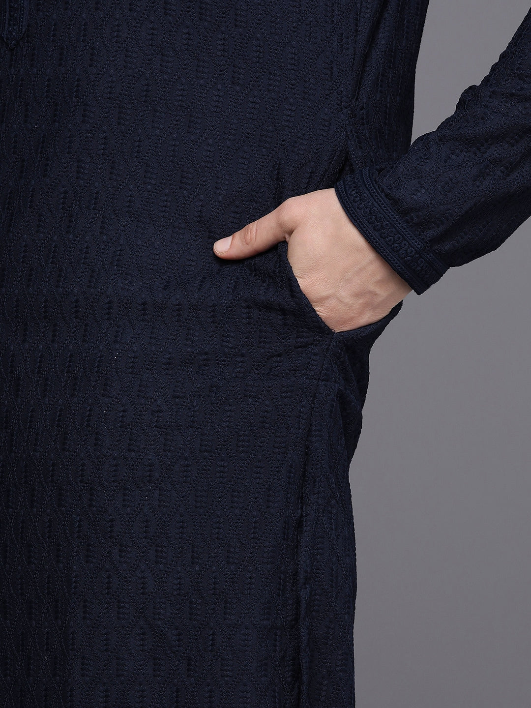 Manyavar Men Blue Ethnic Motifs Woven Design Kurta with Churidar - Distacart