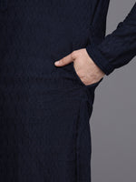 Thumbnail for Manyavar Men Blue Ethnic Motifs Woven Design Kurta with Churidar - Distacart