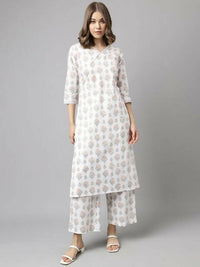 Thumbnail for FIORRA Women's White Cotton A-Line Kurta Palazzo Set - Distacart