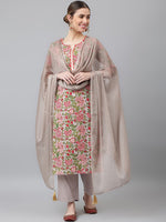 Thumbnail for Khushal K Women Grey Floral Printed Kurta with Trousers & With Dupatta - Distacart
