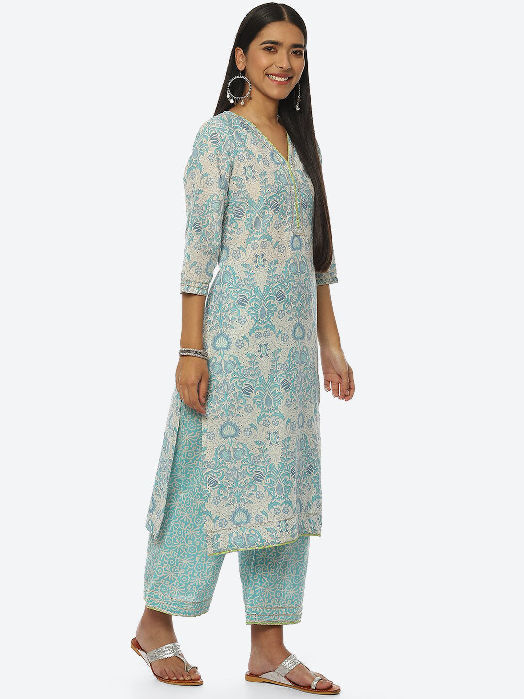 Biba Women Ethnic Motifs Printed Kurta with Palazzos & Dupatta - Distacart