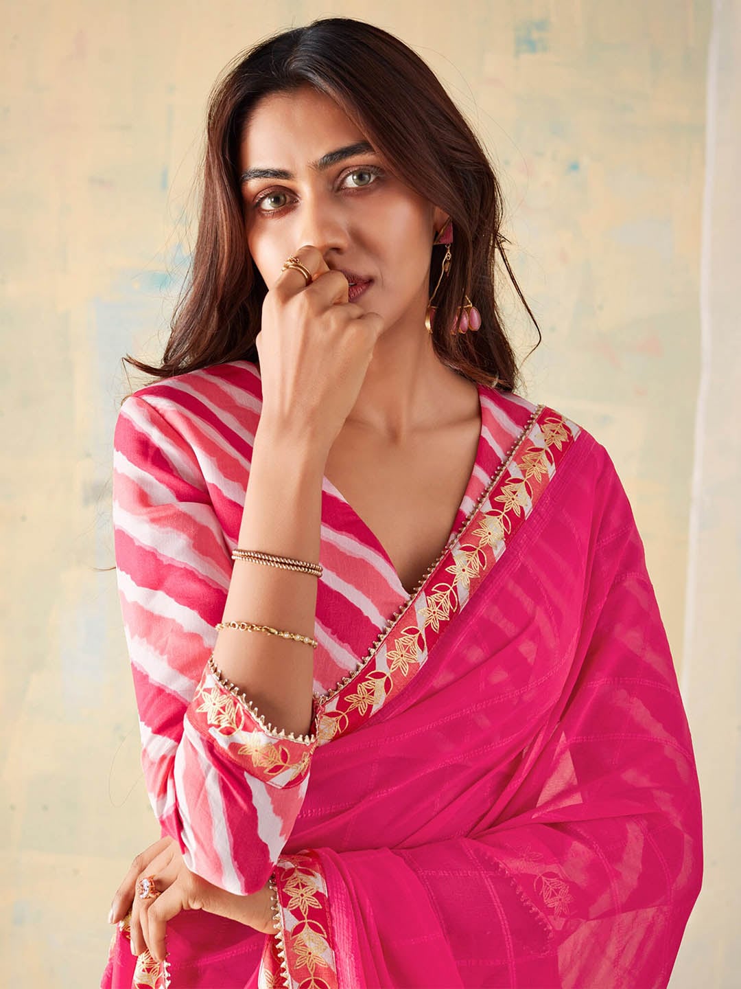 Saree Mall Checked Gotta Patti Pure Georgette Sarees - Distacart