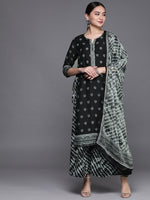 Thumbnail for Biba Women Black & Grey Ethnic Printed Regular Kurta with Palazzos & Dupatta - Distacart