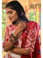 Thumbnail for Myra White Maslin Cotton Embroidered Navratri Special Lehenga - Distacart