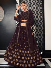 Thumbnail for Myra Purple Georgette Embroidered Designer Lehenga - Distacart
