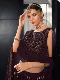 Thumbnail for Myra Purple Georgette Embroidered Designer Lehenga - Distacart