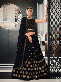 Thumbnail for Myra Navy Blue Georgette Embroidered Designer Lehenga - Distacart