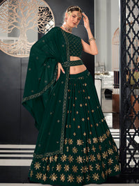 Thumbnail for Myra Green Georgette Embroidered Designer Lehenga - Distacart
