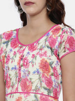 Thumbnail for Souchii Off-White & Pink Floral Printed A-Line Dress - Distacart