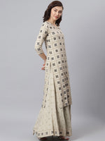 Thumbnail for Khushal K Women Taupe Printed Kurta with Skirt - Distacart