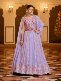 Thumbnail for Myra Lavender Gorgette Embroidered Designer Lehenga Choli - Distacart
