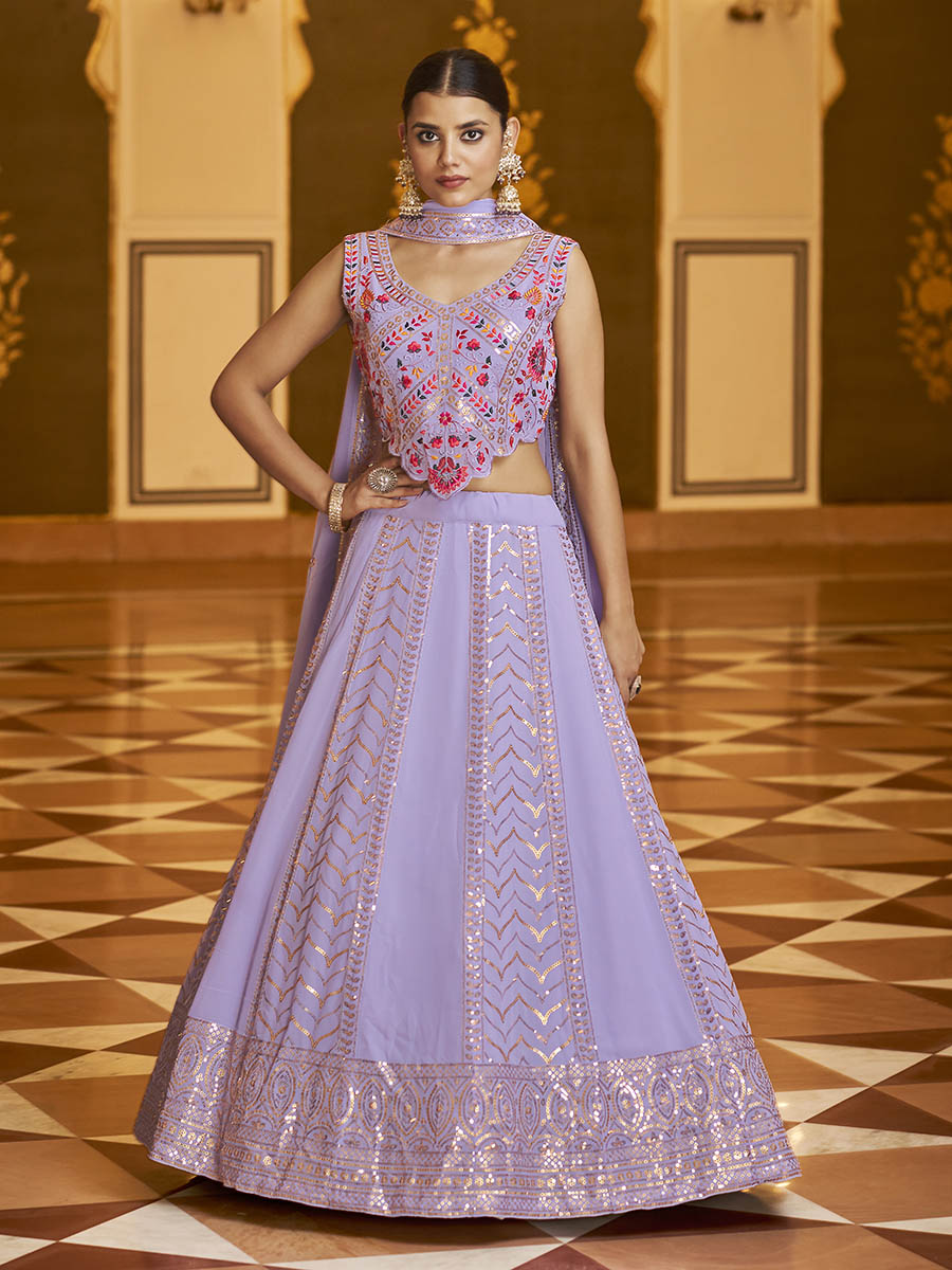 Myra Lavender Gorgette Embroidered Designer Lehenga Choli - Distacart