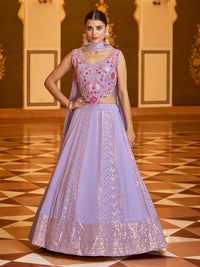 Thumbnail for Myra Lavender Gorgette Embroidered Designer Lehenga Choli - Distacart
