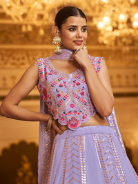 Thumbnail for Myra Lavender Gorgette Embroidered Designer Lehenga Choli - Distacart