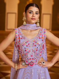 Thumbnail for Myra Lavender Gorgette Embroidered Designer Lehenga Choli - Distacart