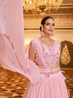 Thumbnail for Myra Pink Gorgette Embroidered Designer Lehenga Choli - Distacart