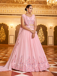 Thumbnail for Myra Pink Gorgette Embroidered Designer Lehenga Choli - Distacart