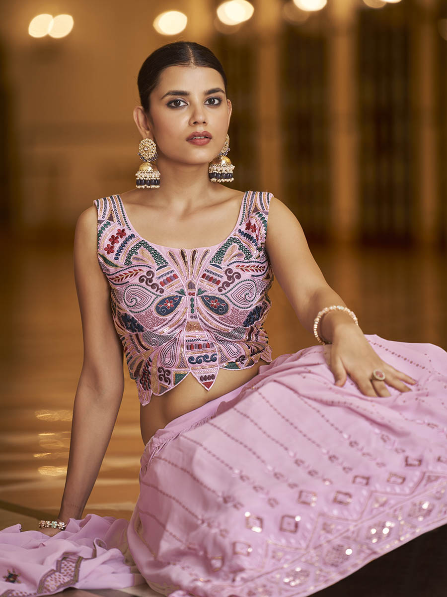 Myra Dusty Gorgette Embroidered Designer Lehenga Choli - Distacart