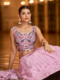 Thumbnail for Myra Dusty Gorgette Embroidered Designer Lehenga Choli - Distacart