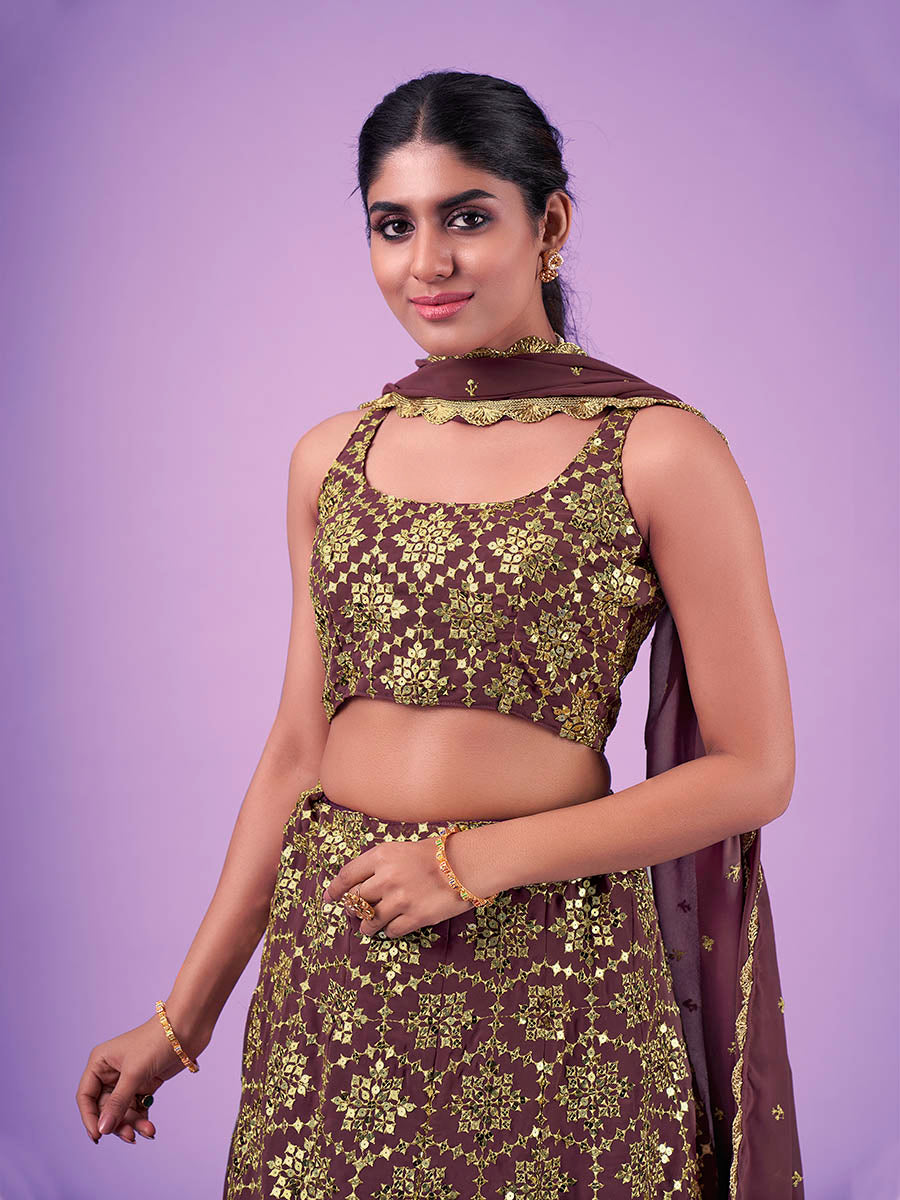 Myra Lilac Georgette Embroidered Designer Lehenga - Distacart