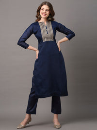 Thumbnail for Saree Mall Navy Blue & Gold-Toned Embroidered Unstitched Dress Material - Distacart