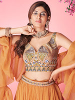 Thumbnail for Myra Orange Art Silk Designer Lehenga - Distacart
