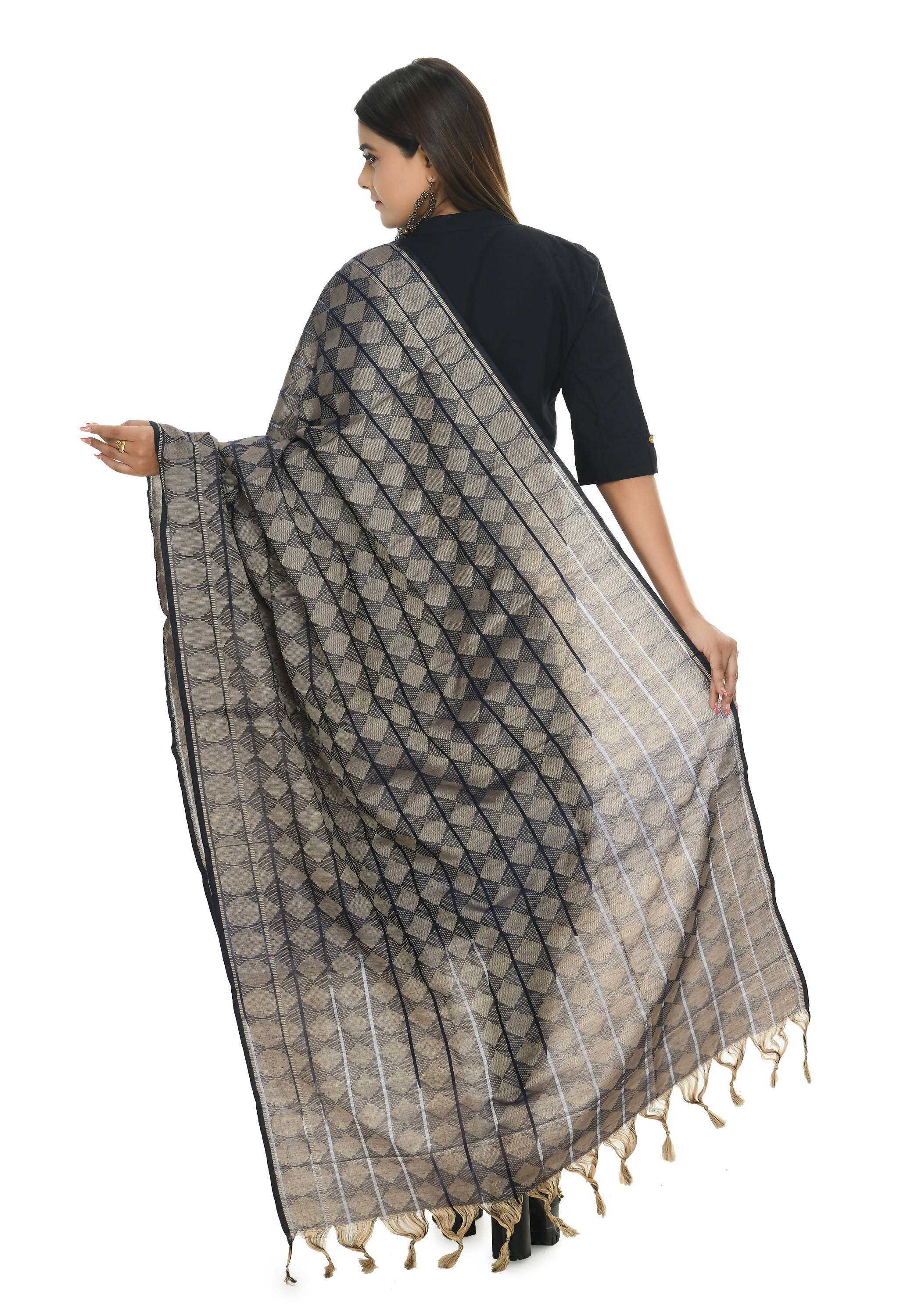 Mominos Fashion Moeza Beautiful Handloom Cotton Navy Blue Dupatta - Distacart