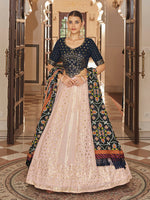 Thumbnail for Myra Pink and Navy Blue Georgette Designer Lehenga Choli - Distacart