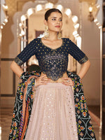 Thumbnail for Myra Pink and Navy Blue Georgette Designer Lehenga Choli - Distacart