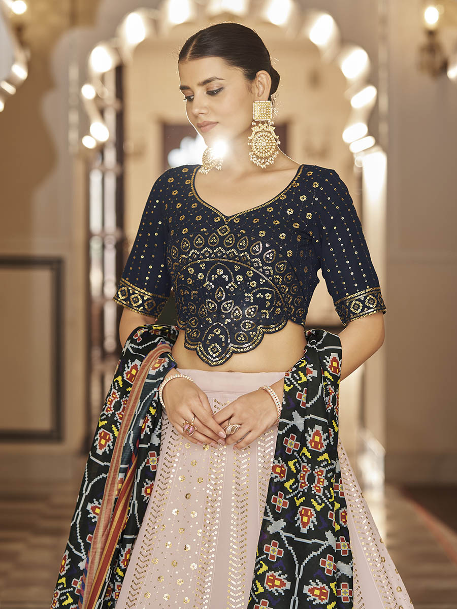 Myra Pink and Navy Blue Georgette Designer Lehenga Choli - Distacart