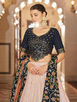 Thumbnail for Myra Pink and Navy Blue Georgette Designer Lehenga Choli - Distacart