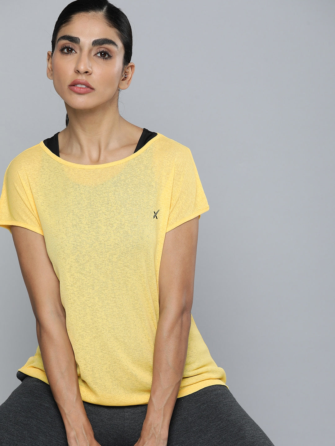 HRX by Hrithik Roshan Women Yellow & Black Pack of 2 Rapid-Dry Training T-shirt - Distacart