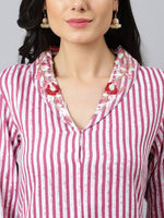 Thumbnail for Khushal K Striped Sequinned Kurta with Palazzos - Distacart