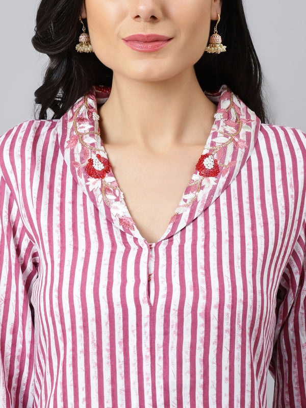 Khushal K Striped Sequinned Kurta with Palazzos - Distacart