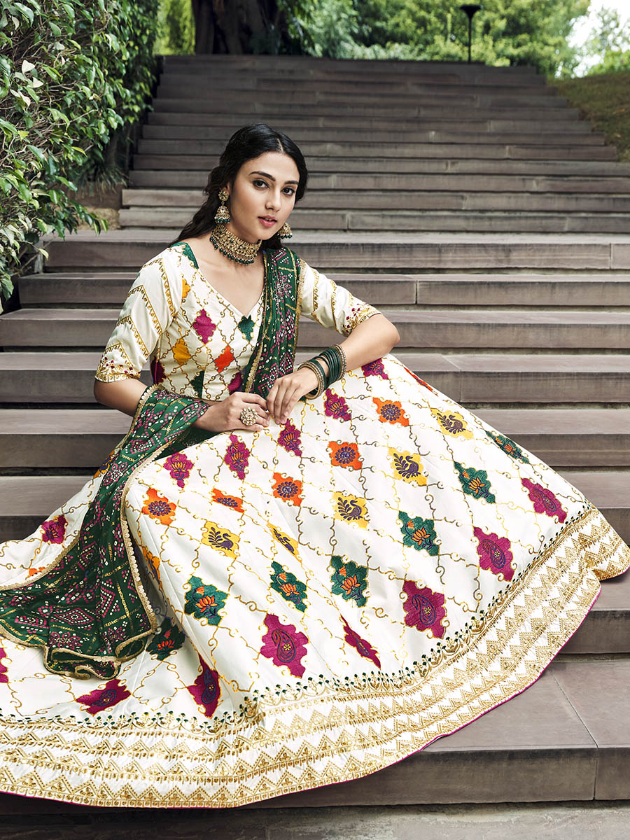 Myra White Silk Embroidered Designer Lehenga Choli - Distacart