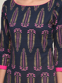 Thumbnail for Maai Rayon Hand Printed Kurta Navy - Distacart
