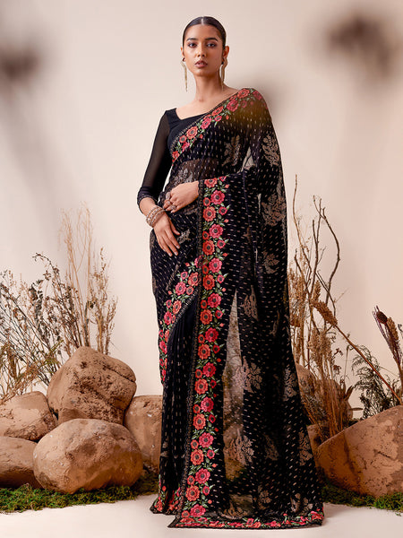 Soch Black & Pink Embellished Sequinned Saree - Distacart
