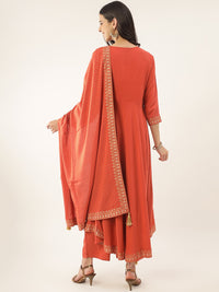 Thumbnail for Khushal K Ethnic Motifs Yoke Design Sequinned Anarkali Kurta with Palazzos & Dupatta - Distacart