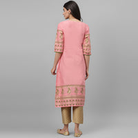 Thumbnail for Maai Rayon Hand Printed Kurta Peach - Distacart