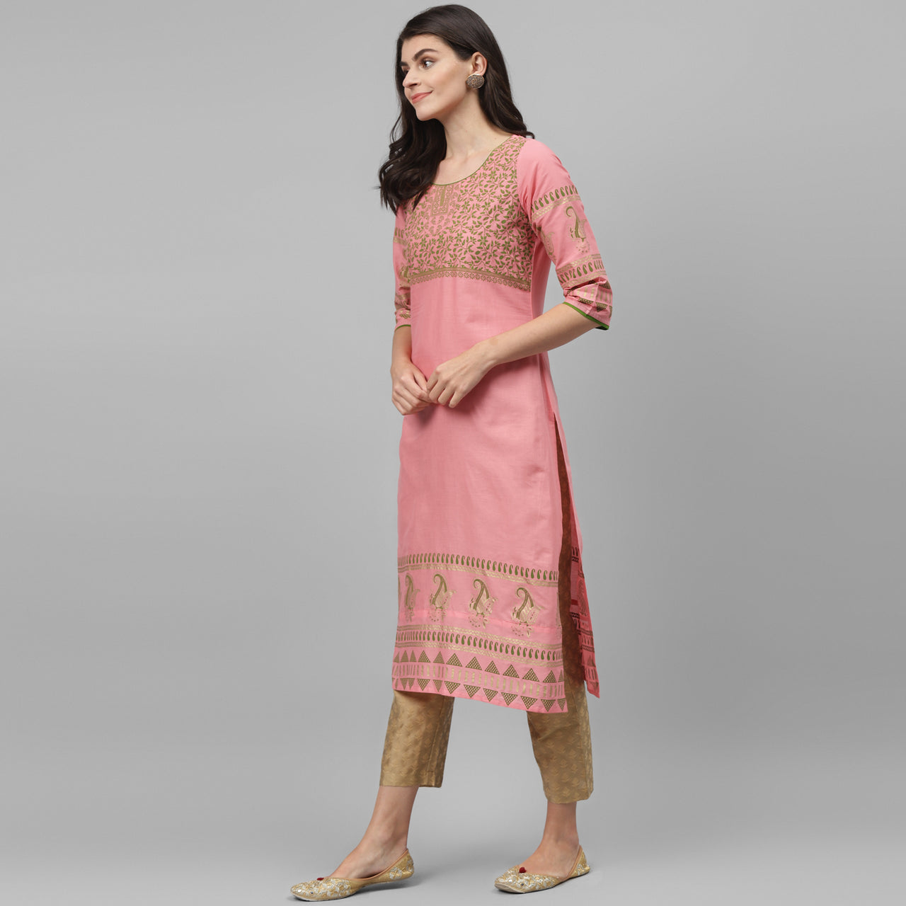 Maai Rayon Hand Printed Kurta Peach - Distacart
