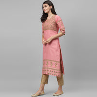 Thumbnail for Maai Rayon Hand Printed Kurta Peach - Distacart
